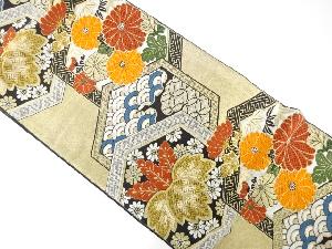 アンティーク　亀甲に菊・桐・古典柄織り出し袋帯（着用可）